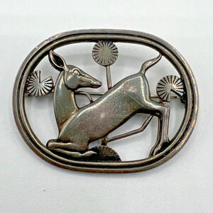 Vintage GEORG JENSEN Sterling Silver Kneeling Deer Pin Brooch